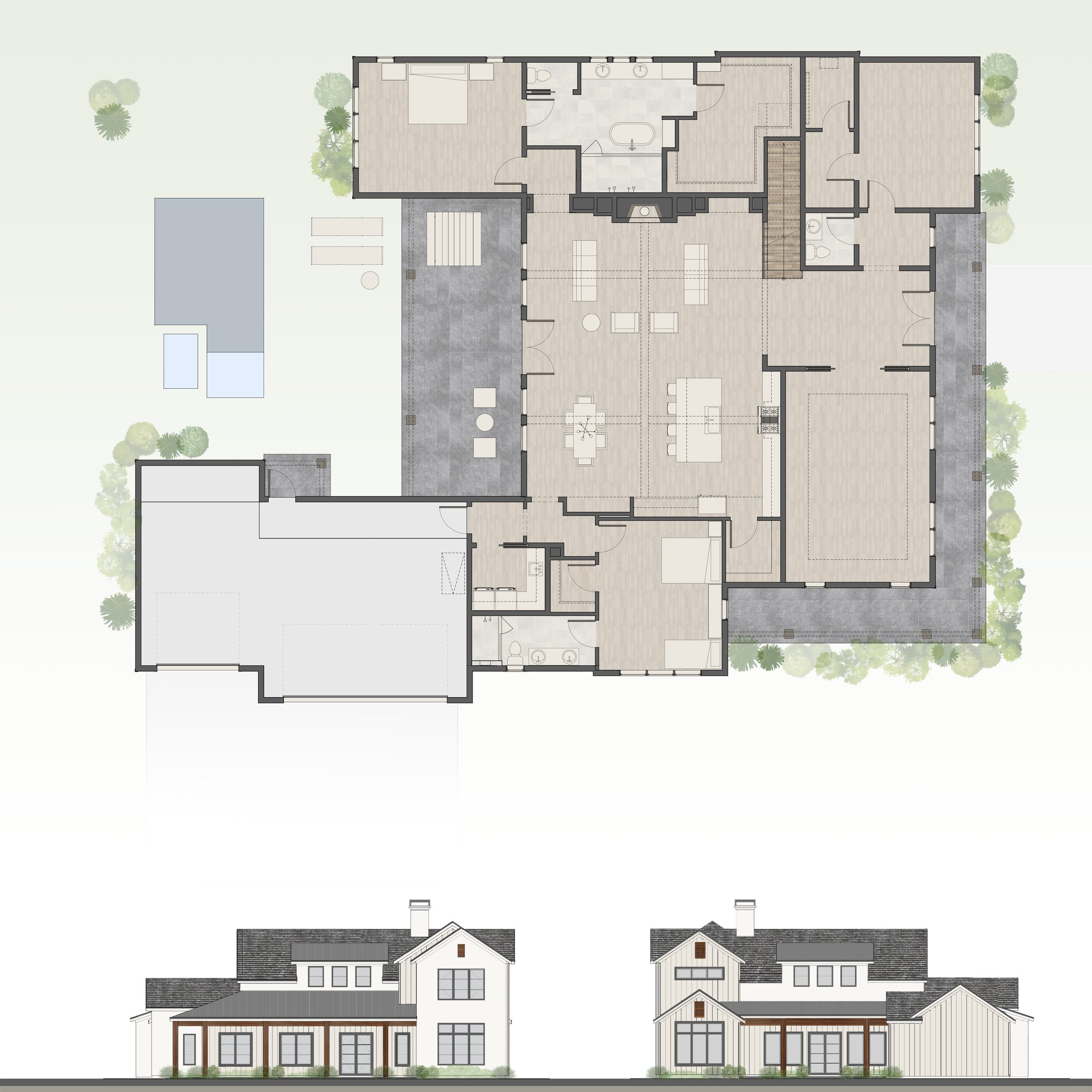 1st floor plan and facade tripler pine.jpg