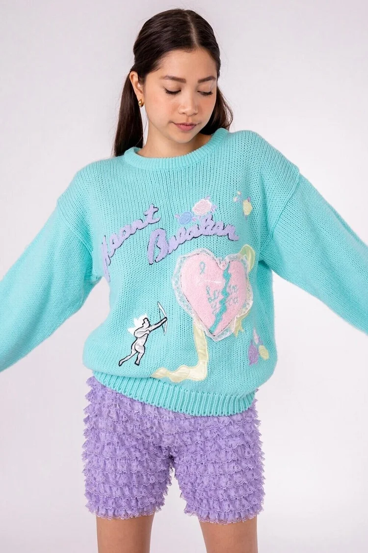 Pastel Heart Breaker Knit Sweater 80s Gitano — ODDBALLL VINTAGE
