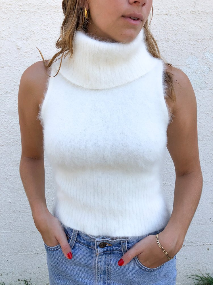 90s Rampage Fuzzy Cloud White Angora Turtleneck Tank — ODDBALLL