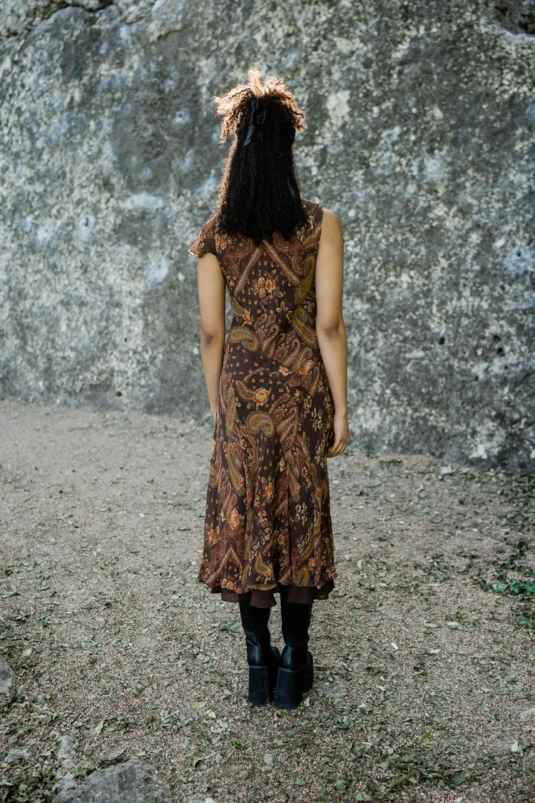 90s Brown Floral Paisley Layered Dress  ODDBALLL VINTAGE