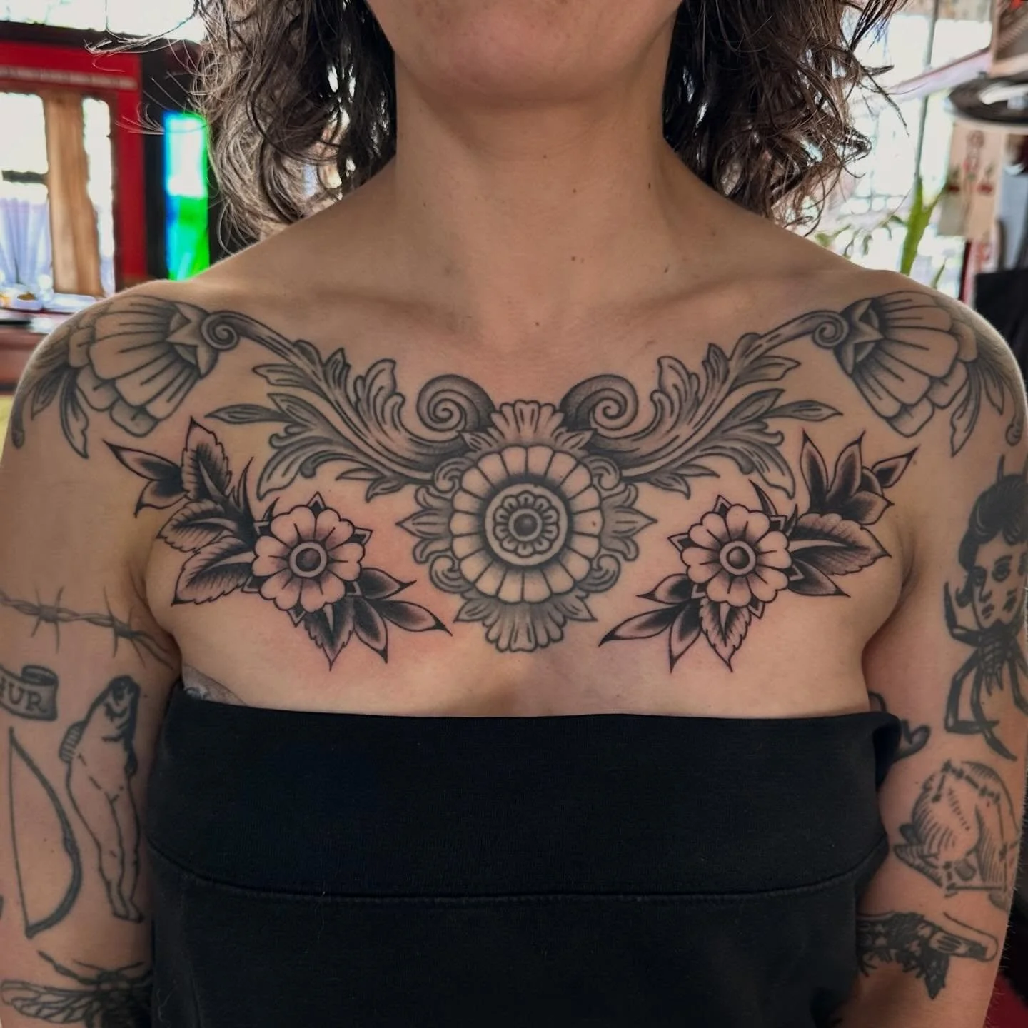 Added some flowers to Sophie&rsquo;s chest. The upper portion is healed from a couple years back.