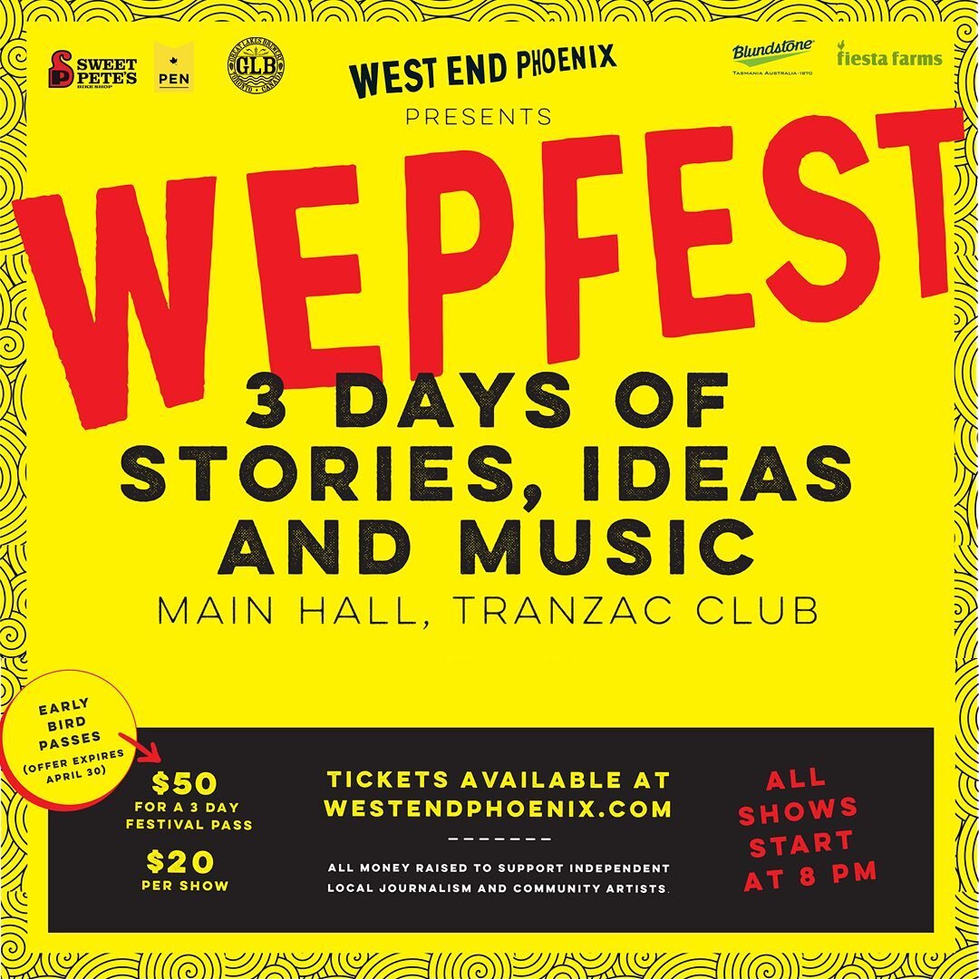 ONE WEEK TILL WEPFEST! We&rsquo;re thrilled to announce our epic 3-day spring fundraiser, happening at the legendary @tranzac292! We are hosting a series of writers, poets, singers and songwriters for a three day celebration of songs and ideas and mu