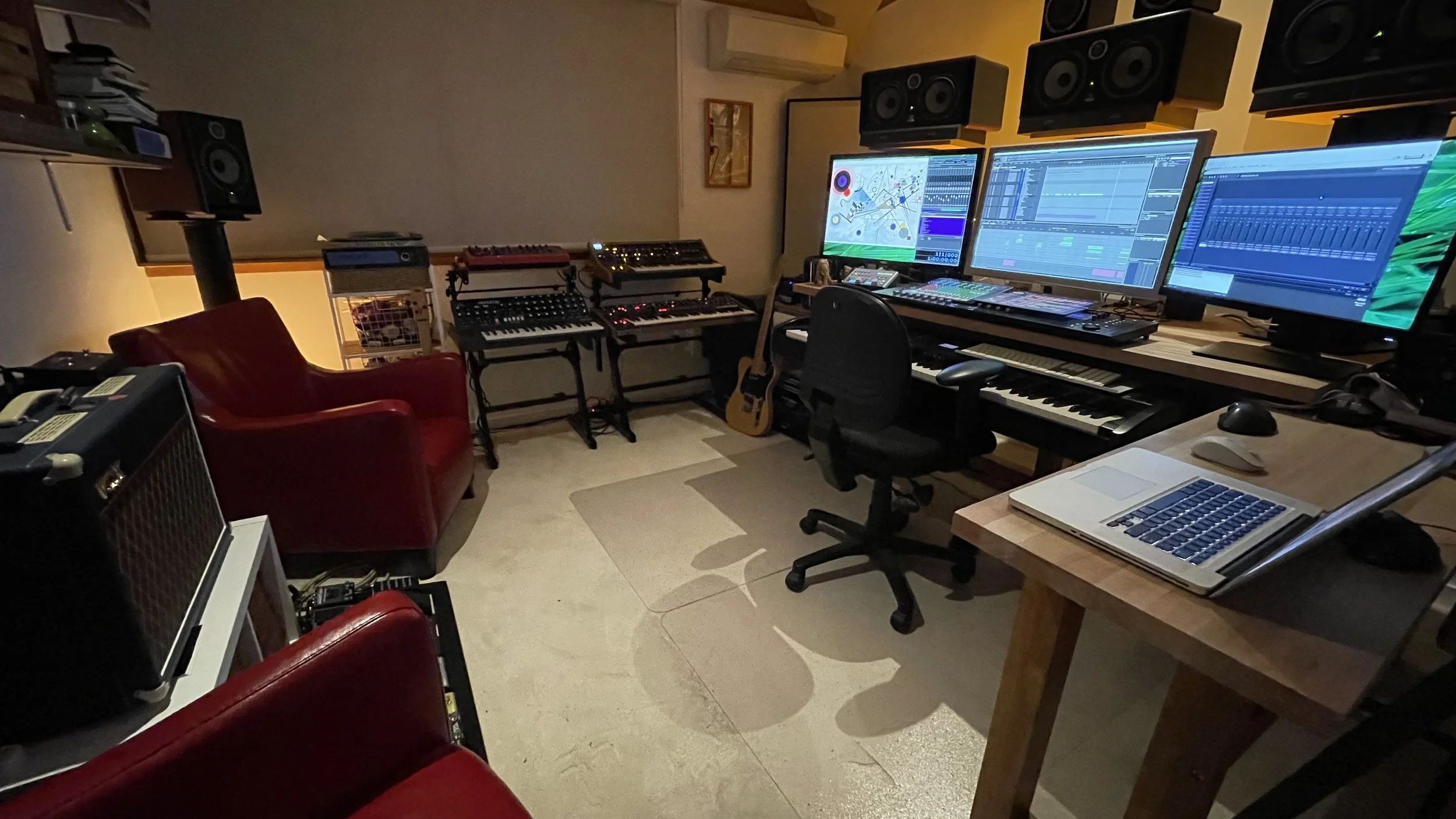 John composes, records and mixes from his surround sound studio