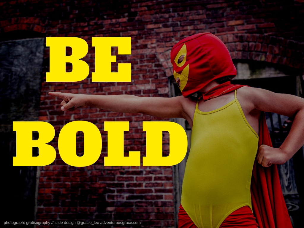 Be Bold v2 : In this improved example, I've gone bigger and bolder with the text and image. I've also used the direction of the child looking to help integrate the text and picture together better. By 'being bold' with image and text - you are helping create for your audience a "wide screen" feel to your presentation. 