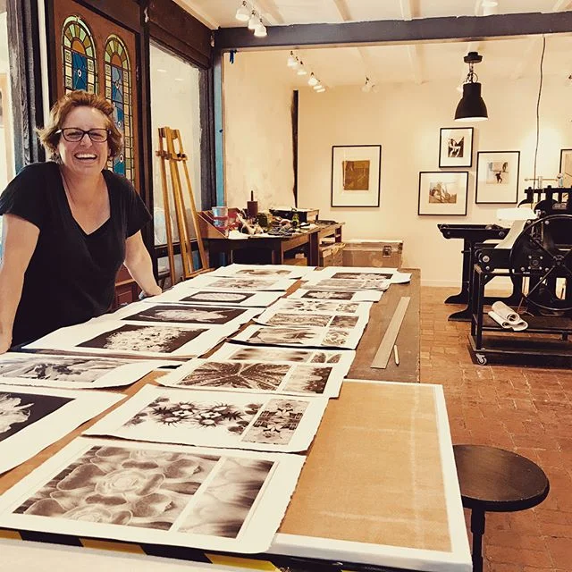 Erica at Baldessin Press with work in progress, 2018. Photo Silvi Glattauer
