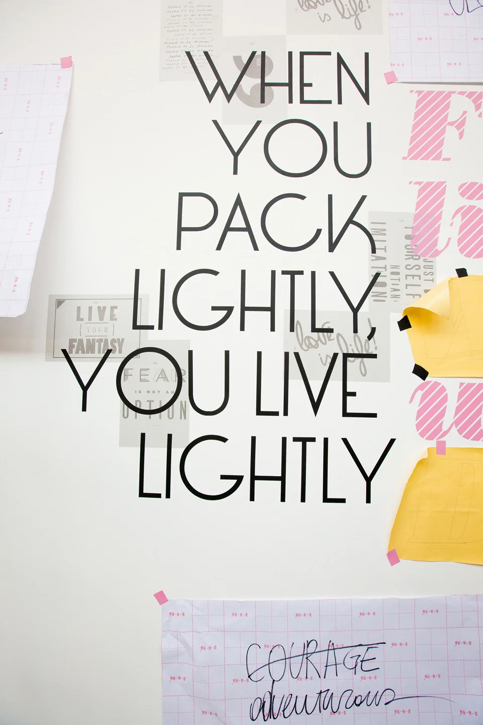 Corporate message imposed on light collage of office-style items
