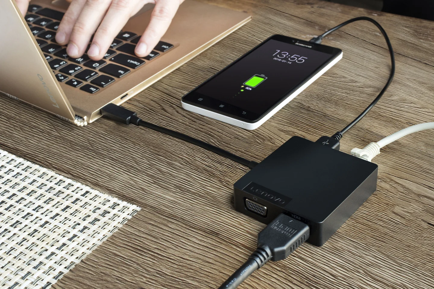 Laptop and Phone charging connected to USB Hub