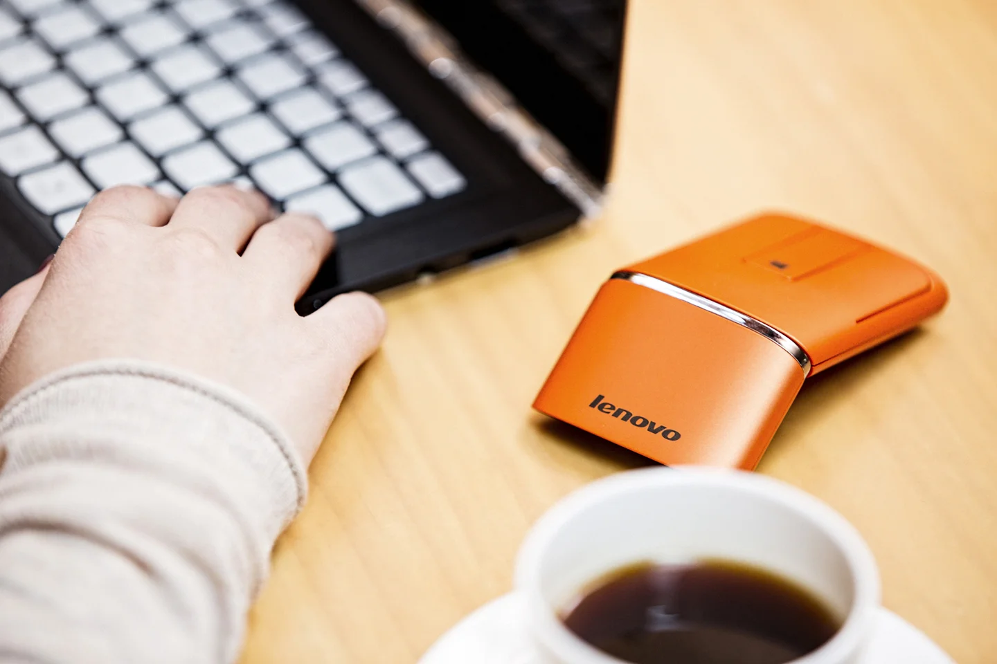 Soft Lenovo Keyboard and Black Coffee on Table
