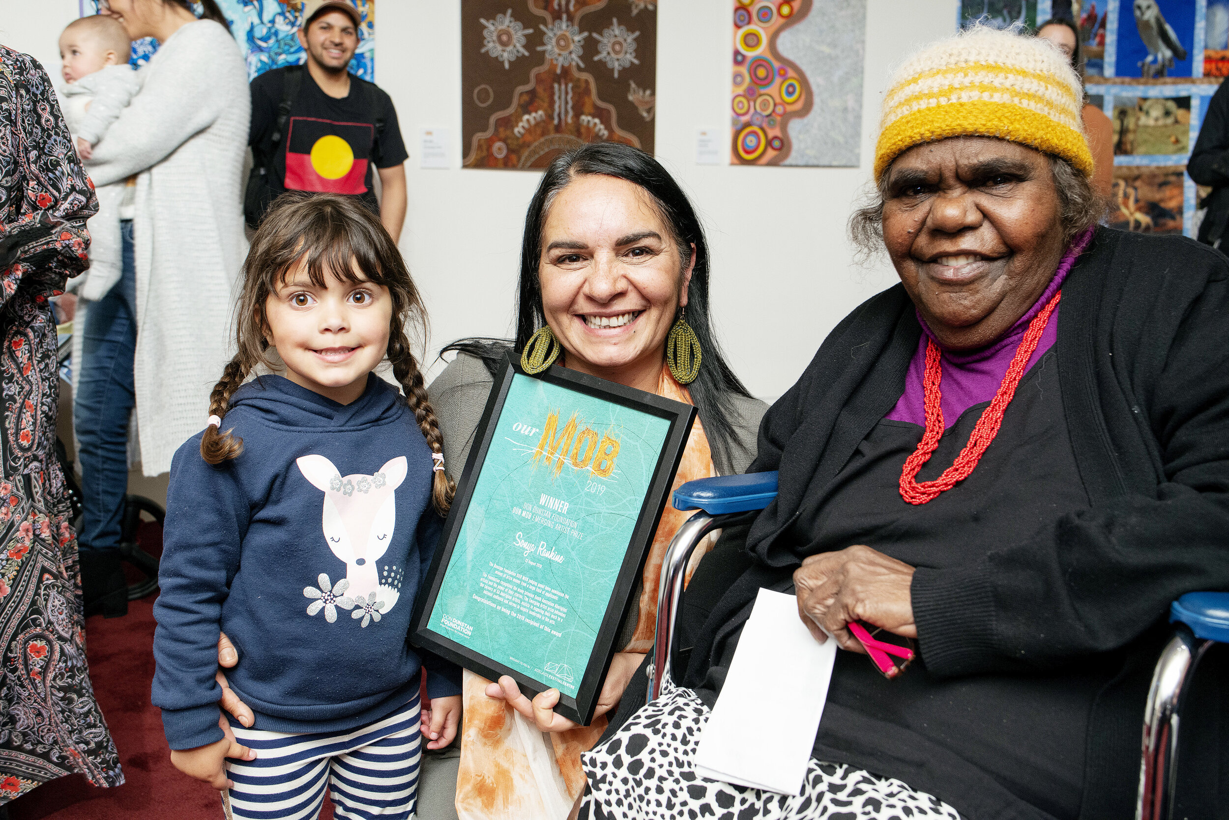 Sonya Rankine with her granddaughter and Inawinytji Williamson from Ku Arts (photo credit Ben Searcy).jpg