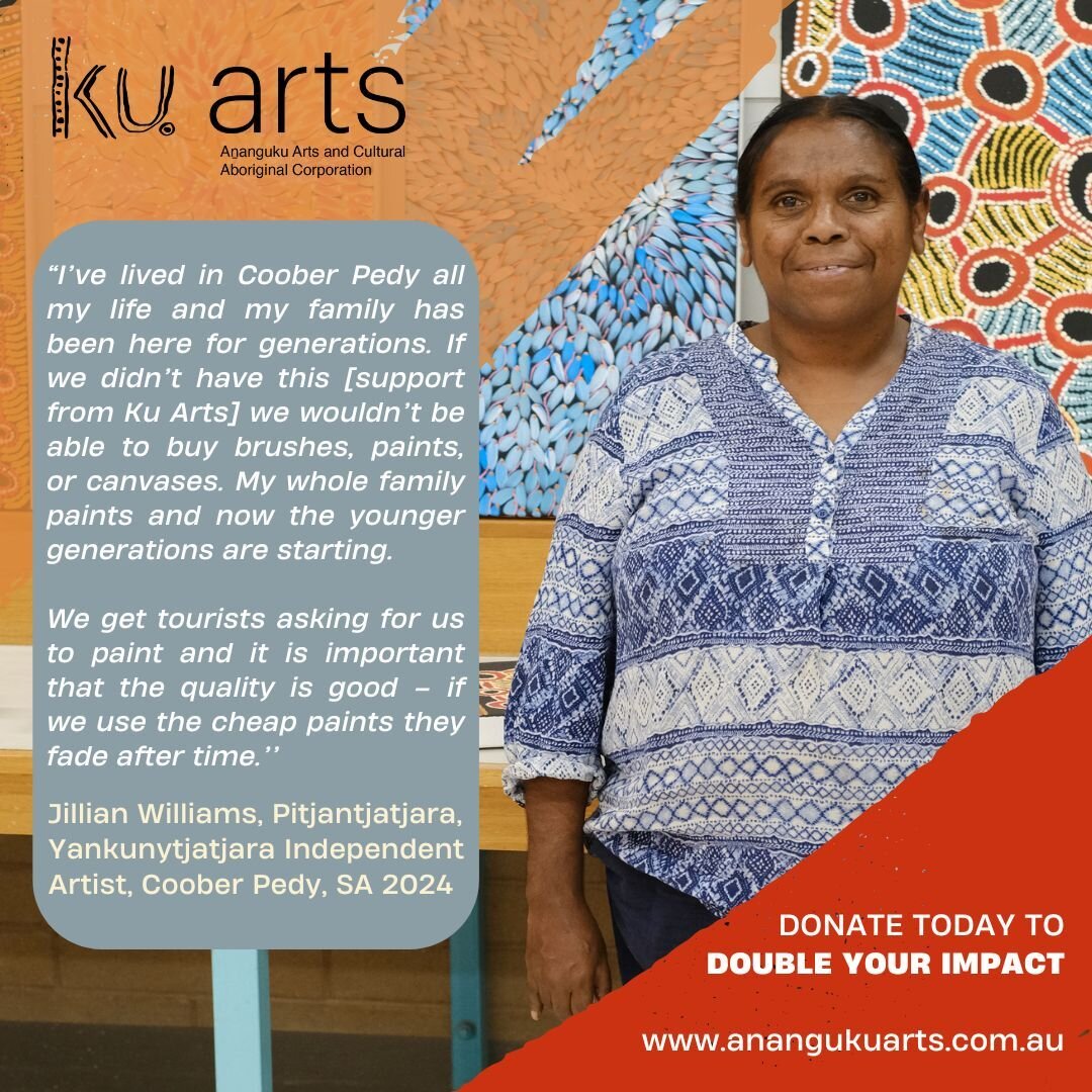 There has never been a better time to support First Nations artists. 

Right now your donation is matched by Creative Australia Plus 1 Initiative, meaning every dollar donated to our Artists Materials Fund gets doubled! 

This ensures artists have th