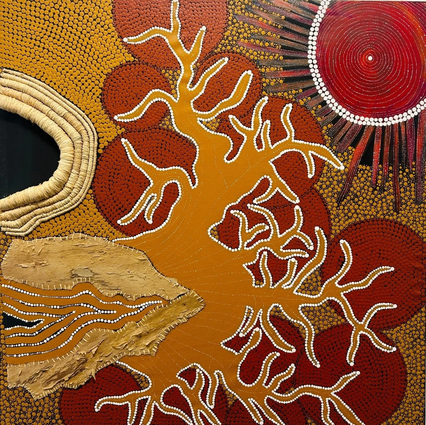 ARTWORK SPOTLIGHT: Old days humpy by Raquel Larkins (Kokatha, Dieri, Arabana, Narungga)
📍Adelaide
🎨 Painter

Born in Adelaide, Raquel spent her younger years between Marree, Whyalla, and Adelaide. She continues to reside in Adelaide where she works