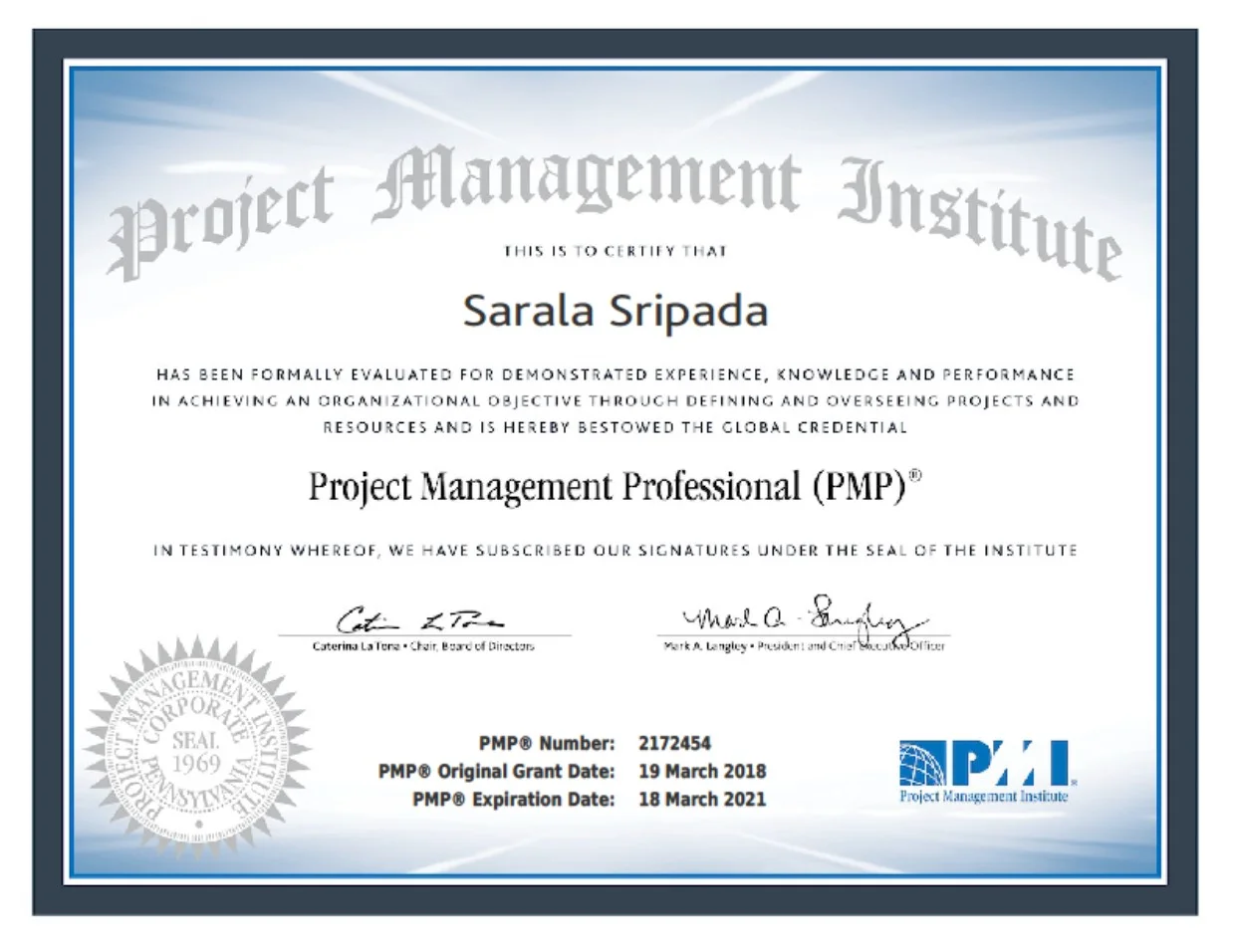 Congratulations, Sarala Sripada for successful completion of PMP credential with above target in the first attempt.