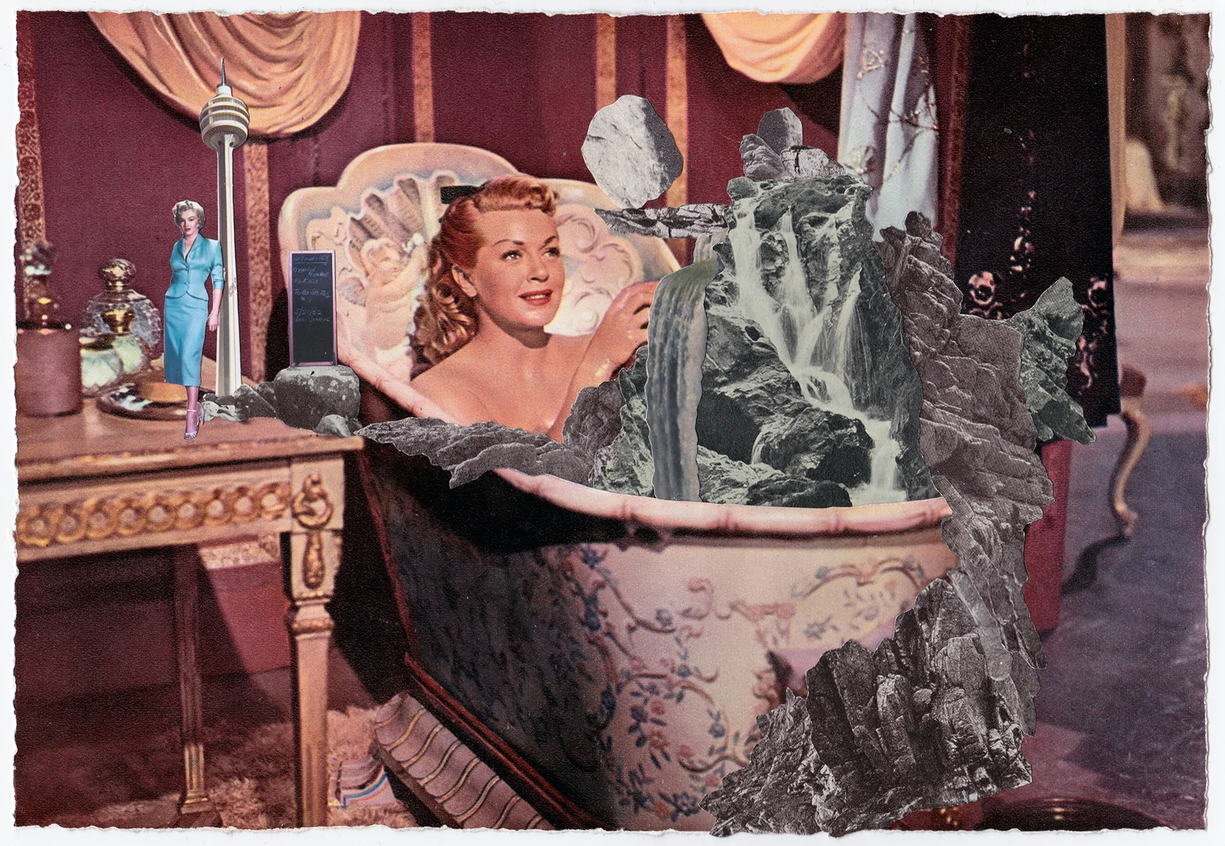 The Best Ideas Always come at Bathtime Original Collage, Vintage Magazine Page 39 x 34cm Sold