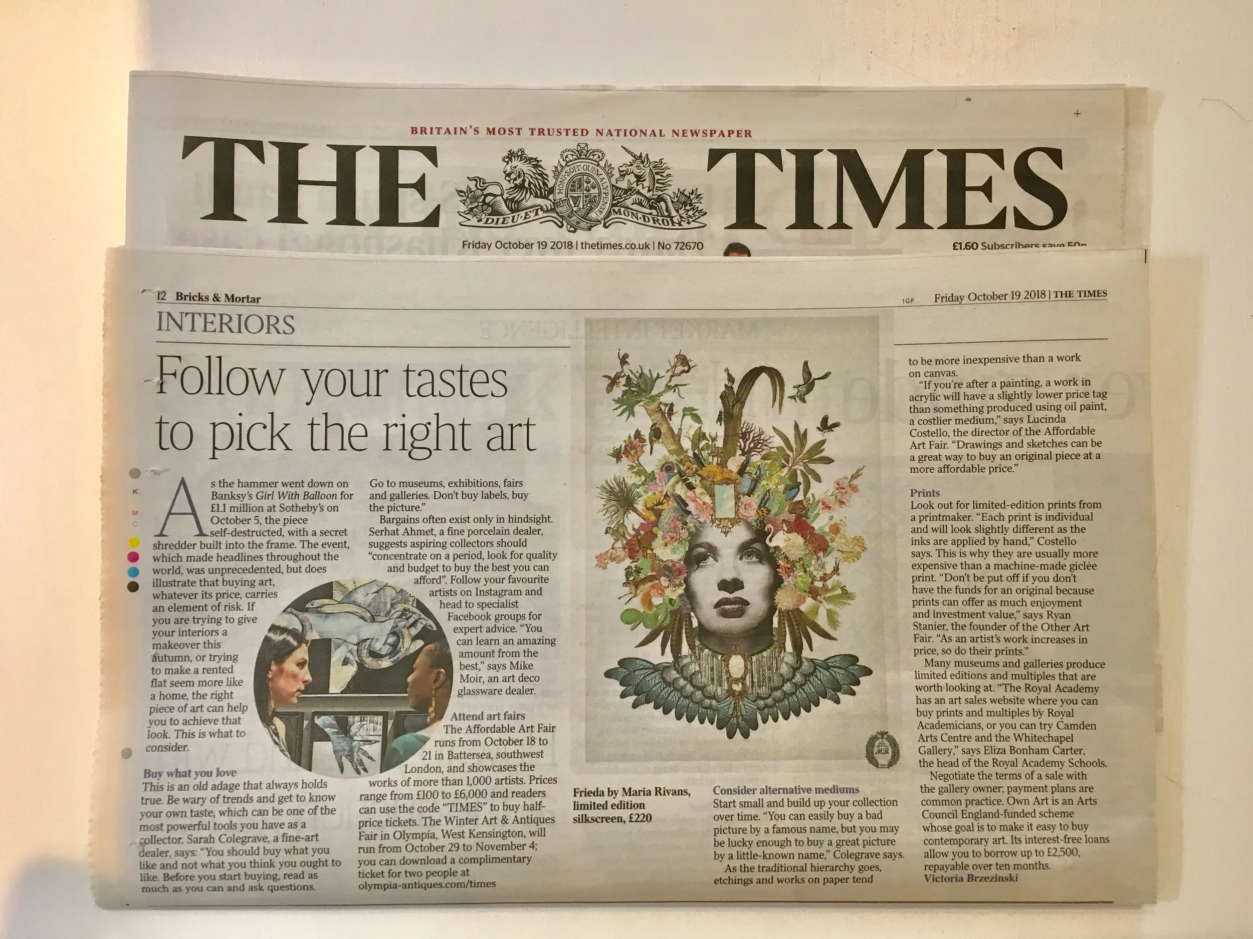 Frieda featured in The Times October 19 2018