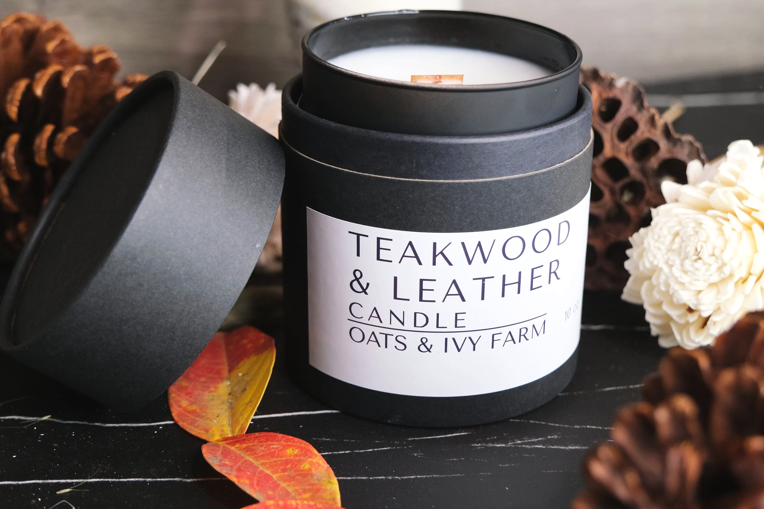 Teakwood & Leather Candle