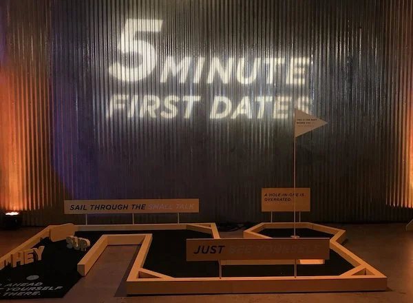 Bumble’s Empowering Connections activation at SXSW 2018 brought people together for a 5 minute first date. Image via Twitter .