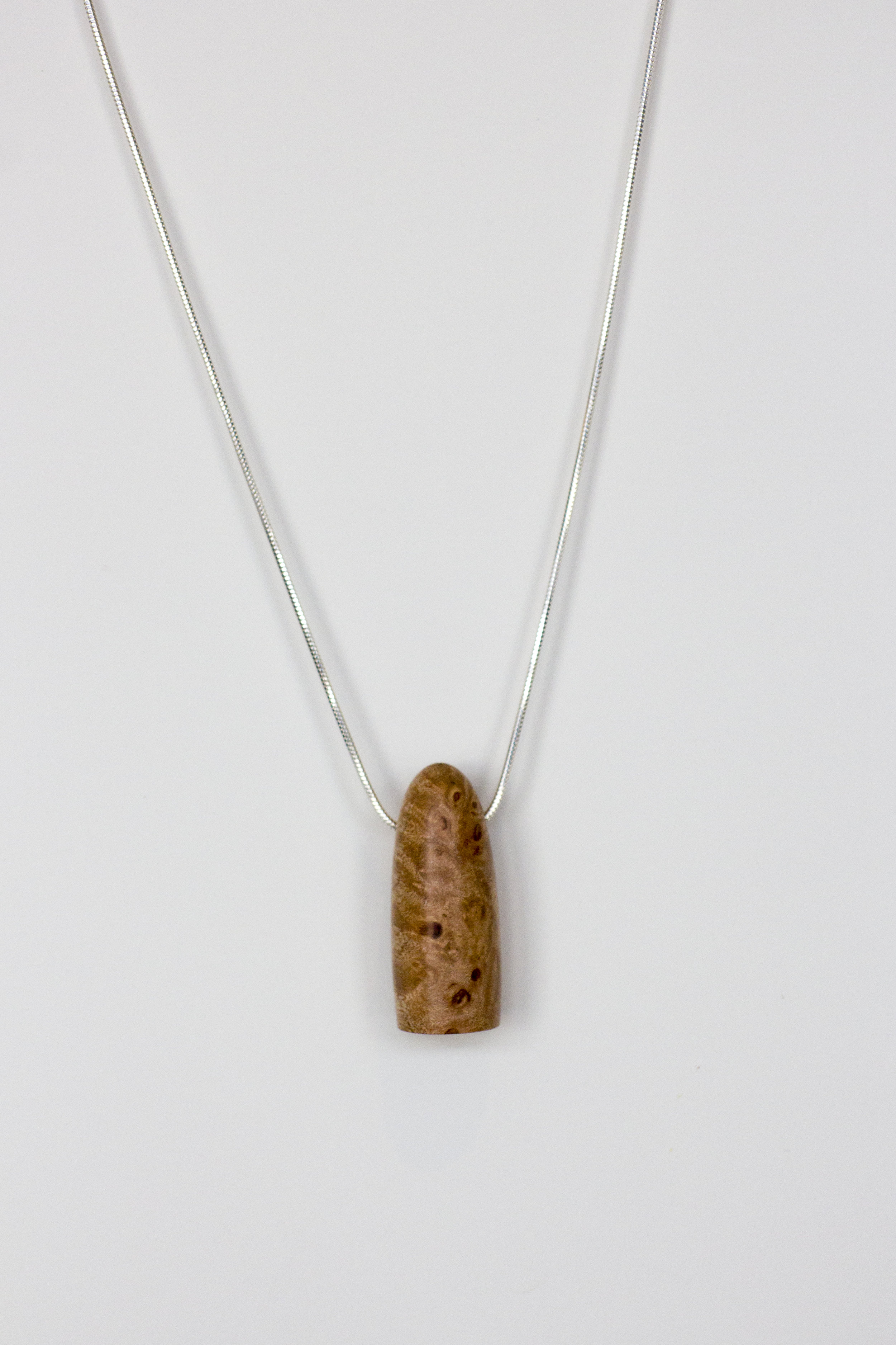 Bird's Eye Maple Drop Pendant on a Sterling Silver Chain