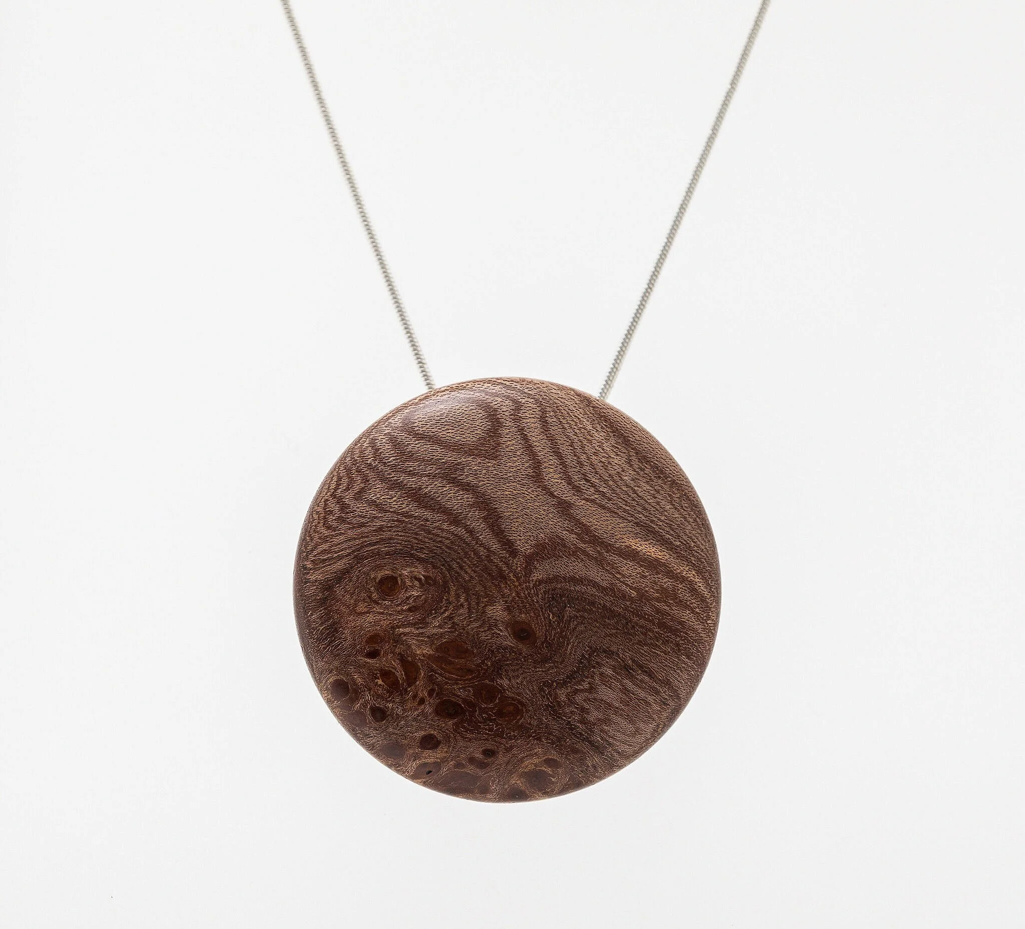Burr Elm Pendant on Sterling Silver Chain (40mm * 5 mm)