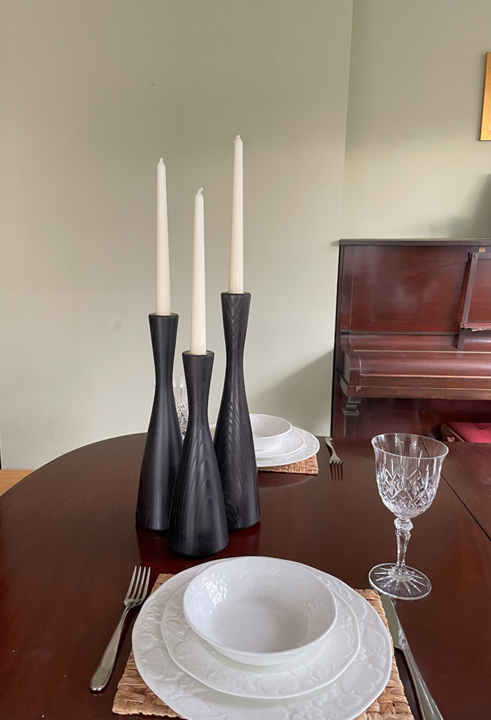 Candlestick Ash Black With Brass Insert