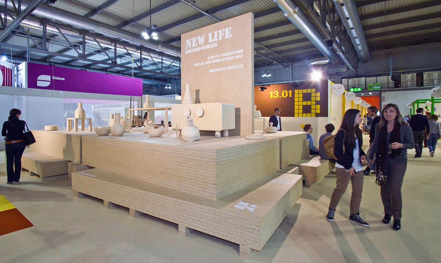 A particleboard sculpture b y Designer Lorenzo Damiani at the milan furniture fair . Photo by Kenn busch photography . all rights reserved. 