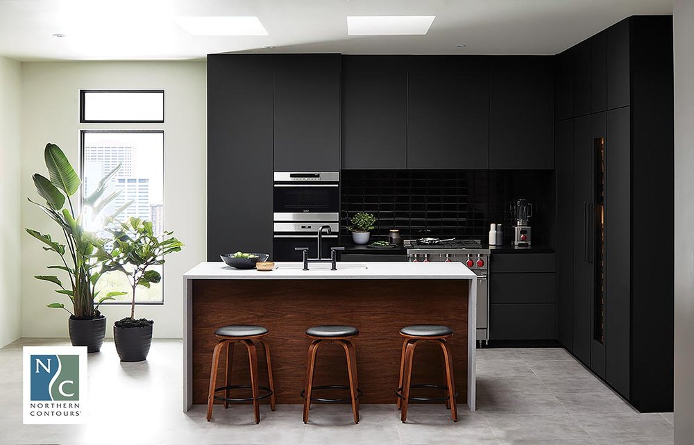 Modern kitchen with black matte cabinets