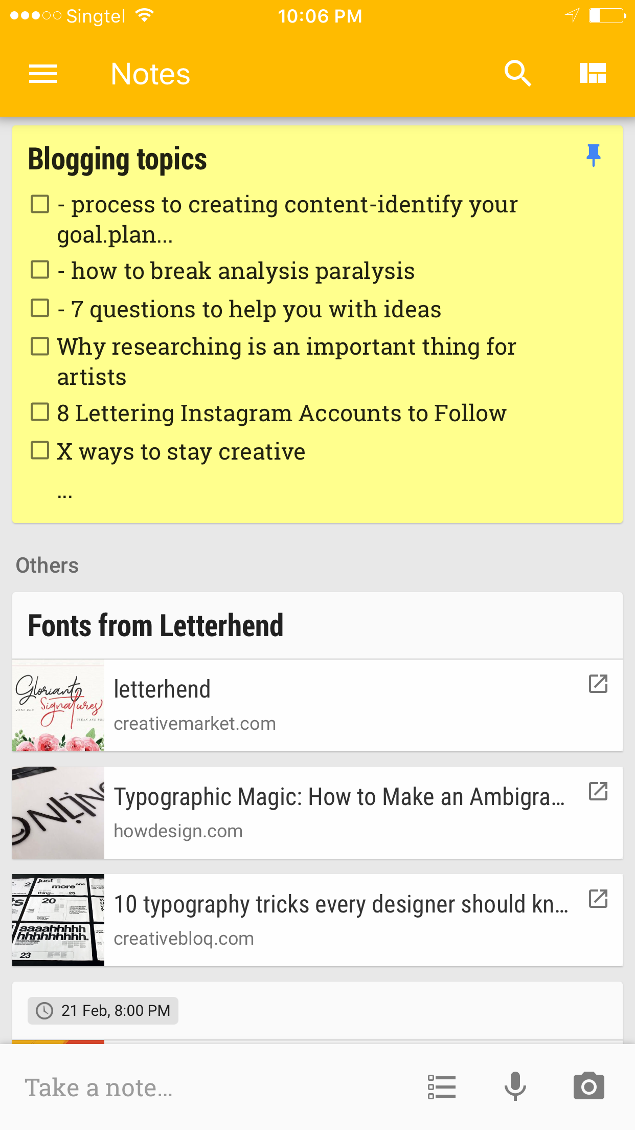 Google Keep - Swipe File