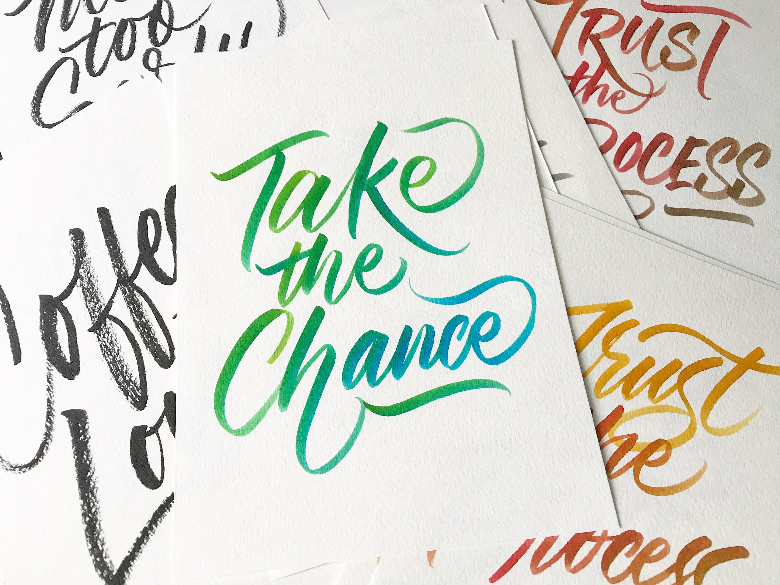 Inspirational cards in brush calligraphy