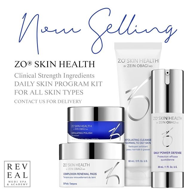 Since you can't come in for a skin treatment at the moment, you can do it at home! 
Zo Daily Skin Program Kit ($180) for all skin types includes:
- Exfoliating Polish
- Complexion Renewal Pads
- Exfoliating Cleanser
- Daily Power Defense Moisturizer
