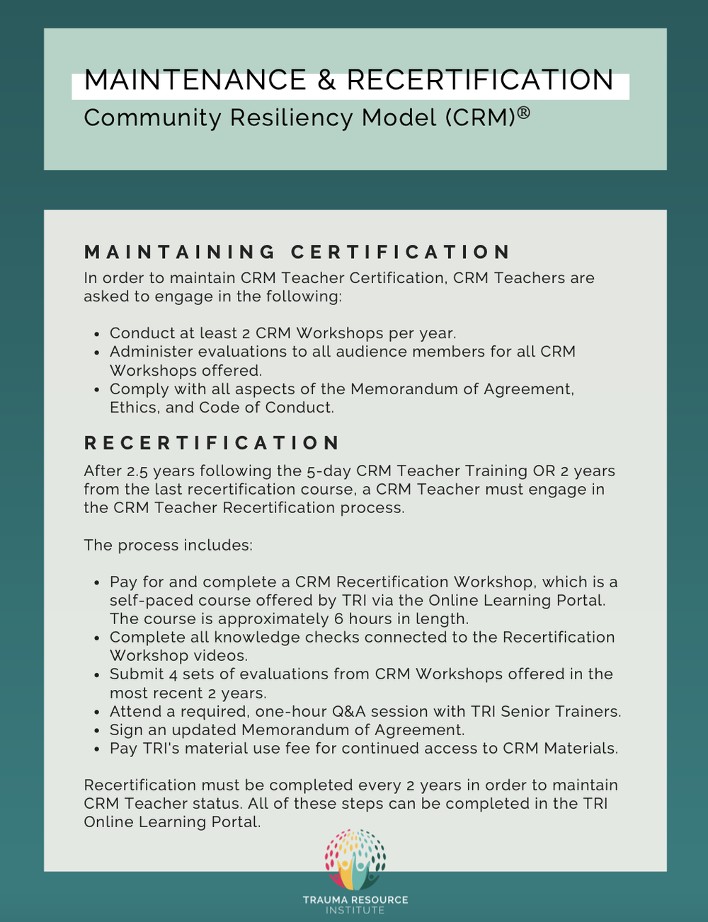 TRI Certification (in progress) — Trauma Resource Institute