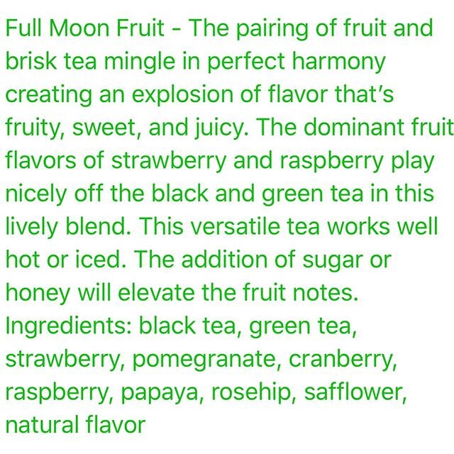 Today's @clippershipteabar pairing is Full Moon Fruit, a tea that is everything you'd expect and so much more. The combination of green and black really help blend all the various fruit notes exceptionally, giving you a tea that, especially iced, is 