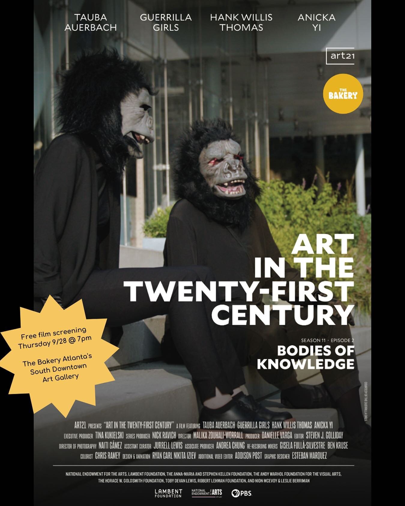 Join The Bakery tomorrow night for a free screening of &ldquo;Bodies of Knowledge&rdquo; from @art21&rsquo;s acclaimed PBS series, &ldquo;Art in the Twenty-First Century&rdquo; as part of the Art21 Screening Society.

📅Thursday 9/28 @ 7pm at The Bak