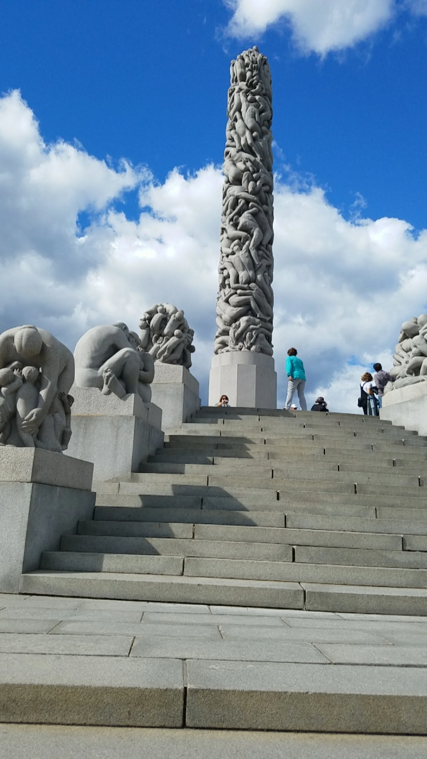Gustav Vigeland carved all these statue over the coarse of 20 years. Not a stitch of clothing on any human he carved, the whole park has statues of humans in every state of emotion, from hugging, to crying, to laughing. I later found multiple postcards with this statue on it!