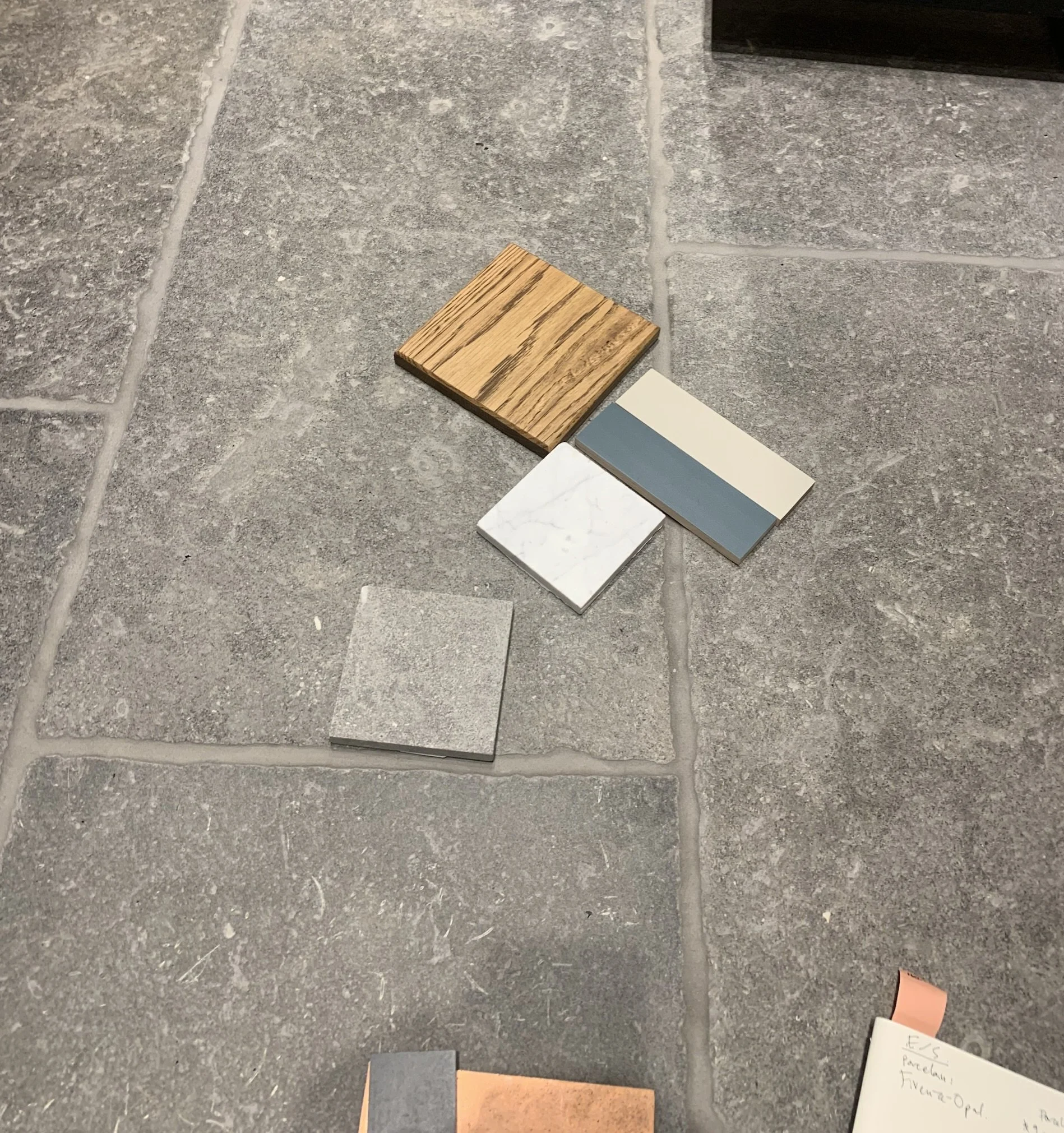 Material Palette of Belgium Bluestone and White Oak