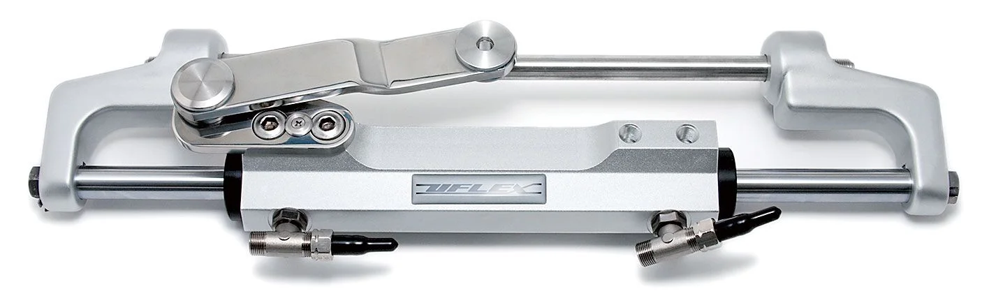 A UFlex USA, Silversteer high performance front mount steering cylinder.