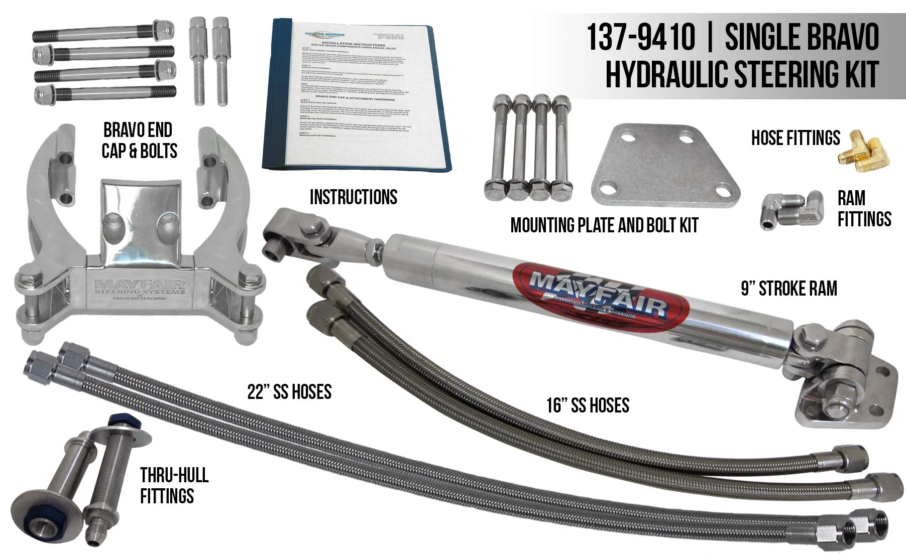 The external steering kit from Mayfair. Most come with a choice of 4 or 5 ram lengths.