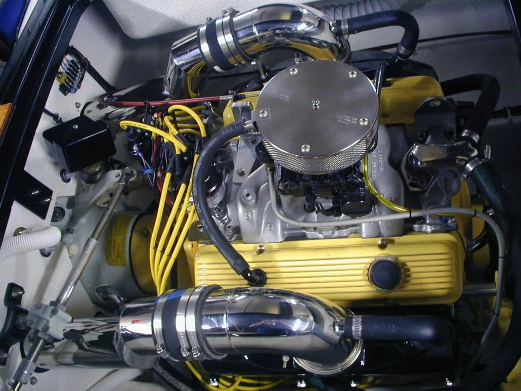 The engine bay was fully redone as well, including all rigging. A marinized LT-1 is mostly original with a few updates to refresh it like the Stainless Marine 4 inch exhaust. The Corvette derived power connects to a rebuilt Volvo 270. 