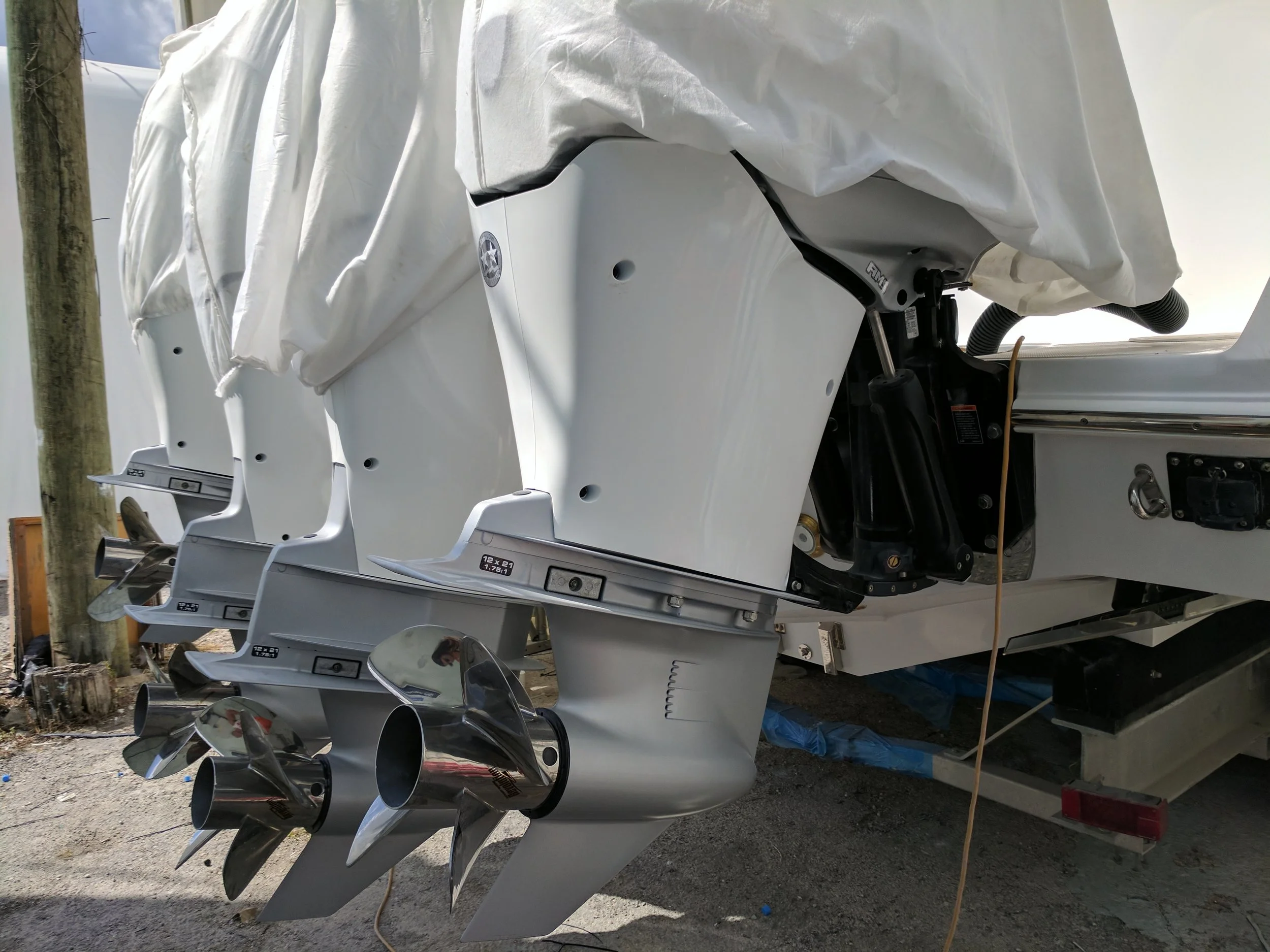 With today's heavy outboards a transom has to be incredibly strong. About 3,000 Lbs. here.