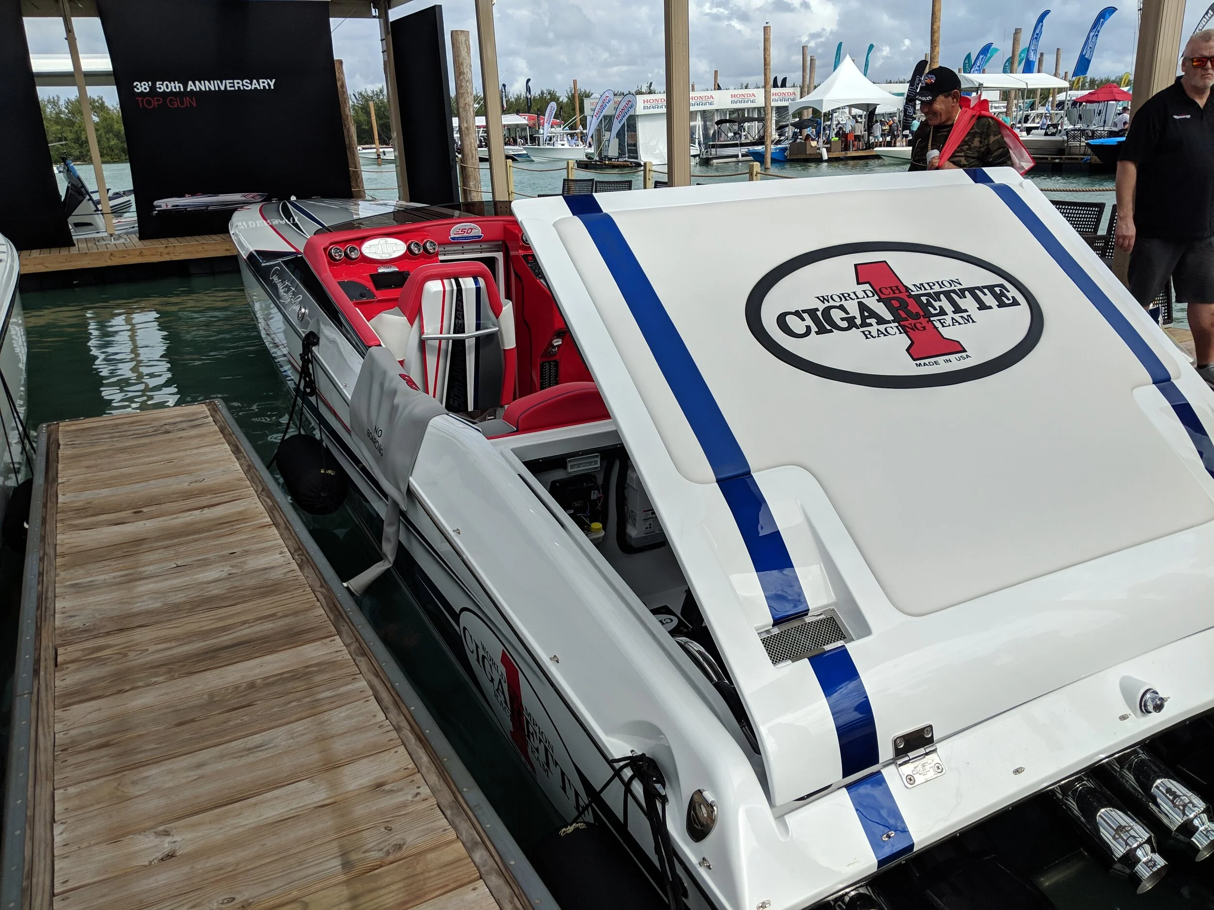 This Cigarette Racing Anniversary 38’ Top Gun was kind of out of place last year in Miami. A very cool boat, but are the days of no windshield and straight pipes limited? I think so. The look and feel could be retained in a much more modern outboard version though.
