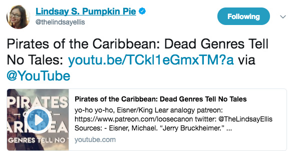 Lindsay Ellis' video essay on genre and Pirates of the Carribean