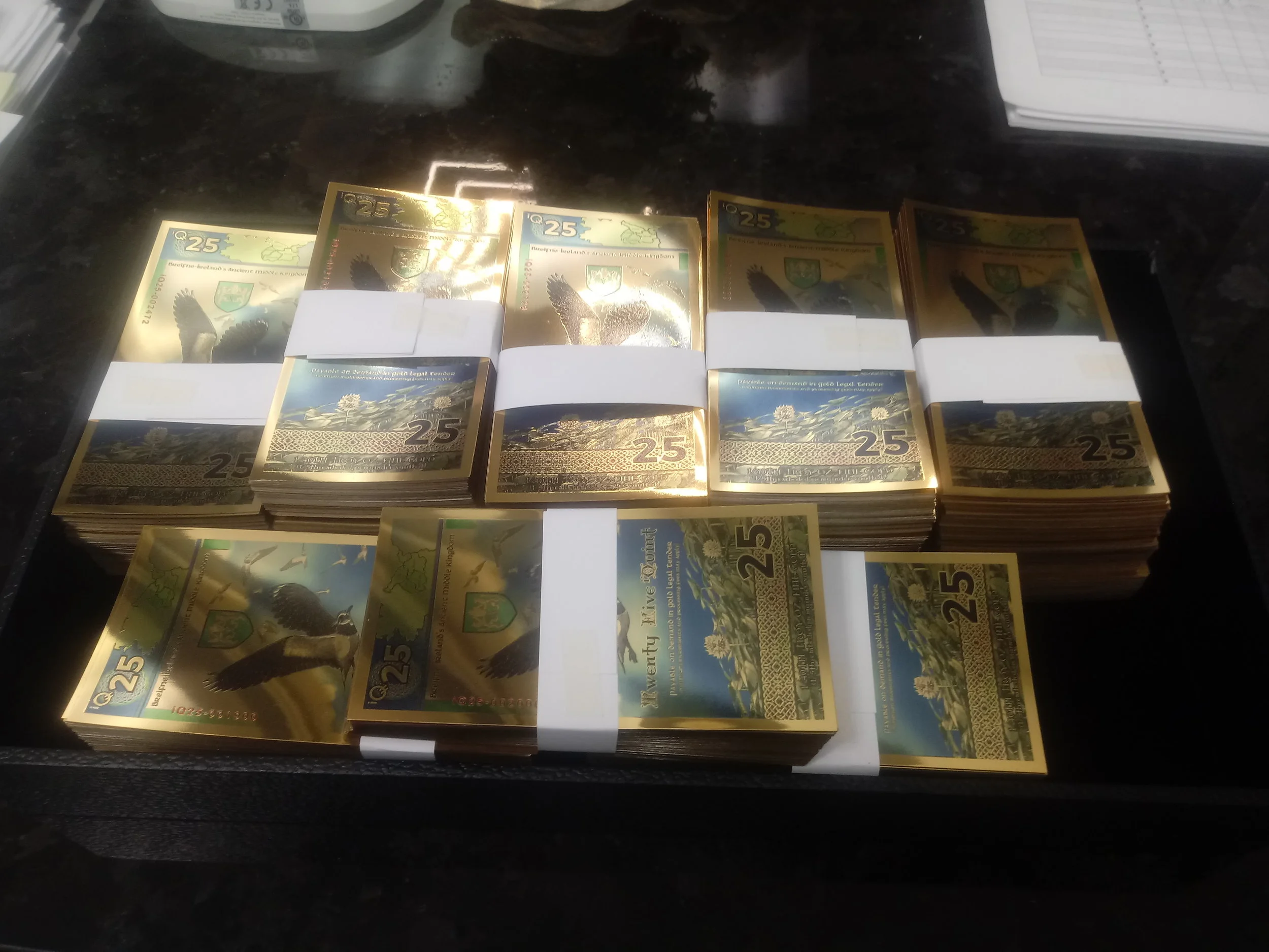Quintric has issued the world’s first gold certificates backed by gold coins. These bills are excellent because they contain 20% of the gold that they are redeemable for in increments of 1000 Quint. Quint users may redeem 25 Quint for one of these limited edition notes.