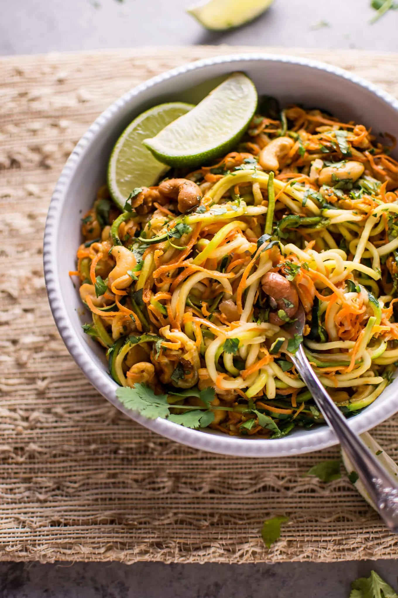 Garlic Lime Zoodles with Cashews and Chicken