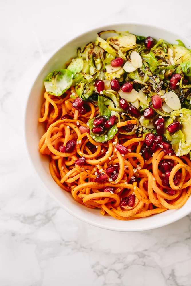 Brussel Sprout and Sweet Potato Noodles Bowl