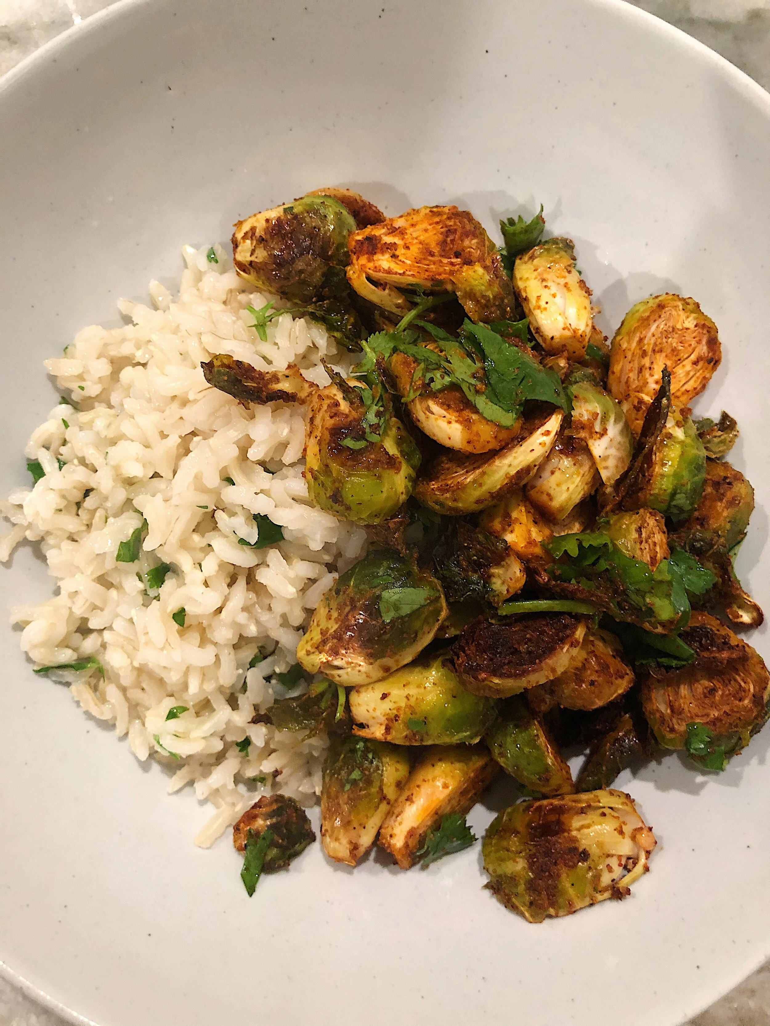 Chili-Lime Brussel Sprouts with Cilantro Lime Rice