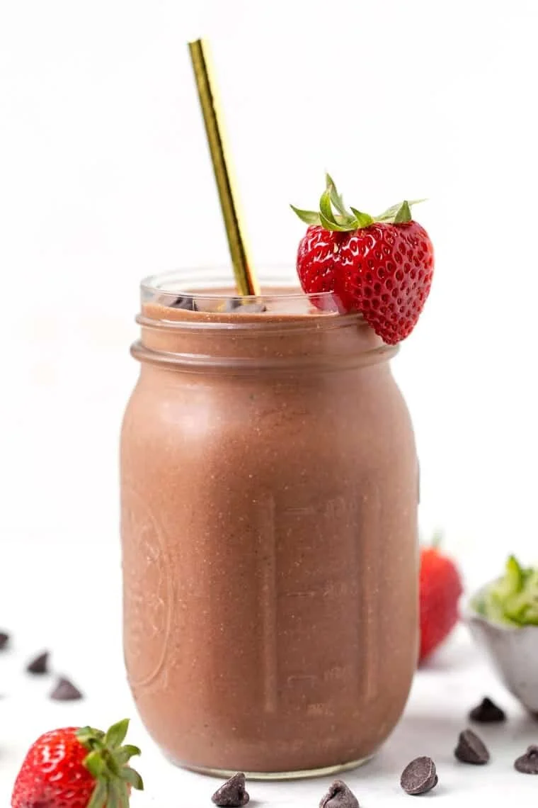 Chocolate Covered Strawberry Smoothie with Blender Bombs