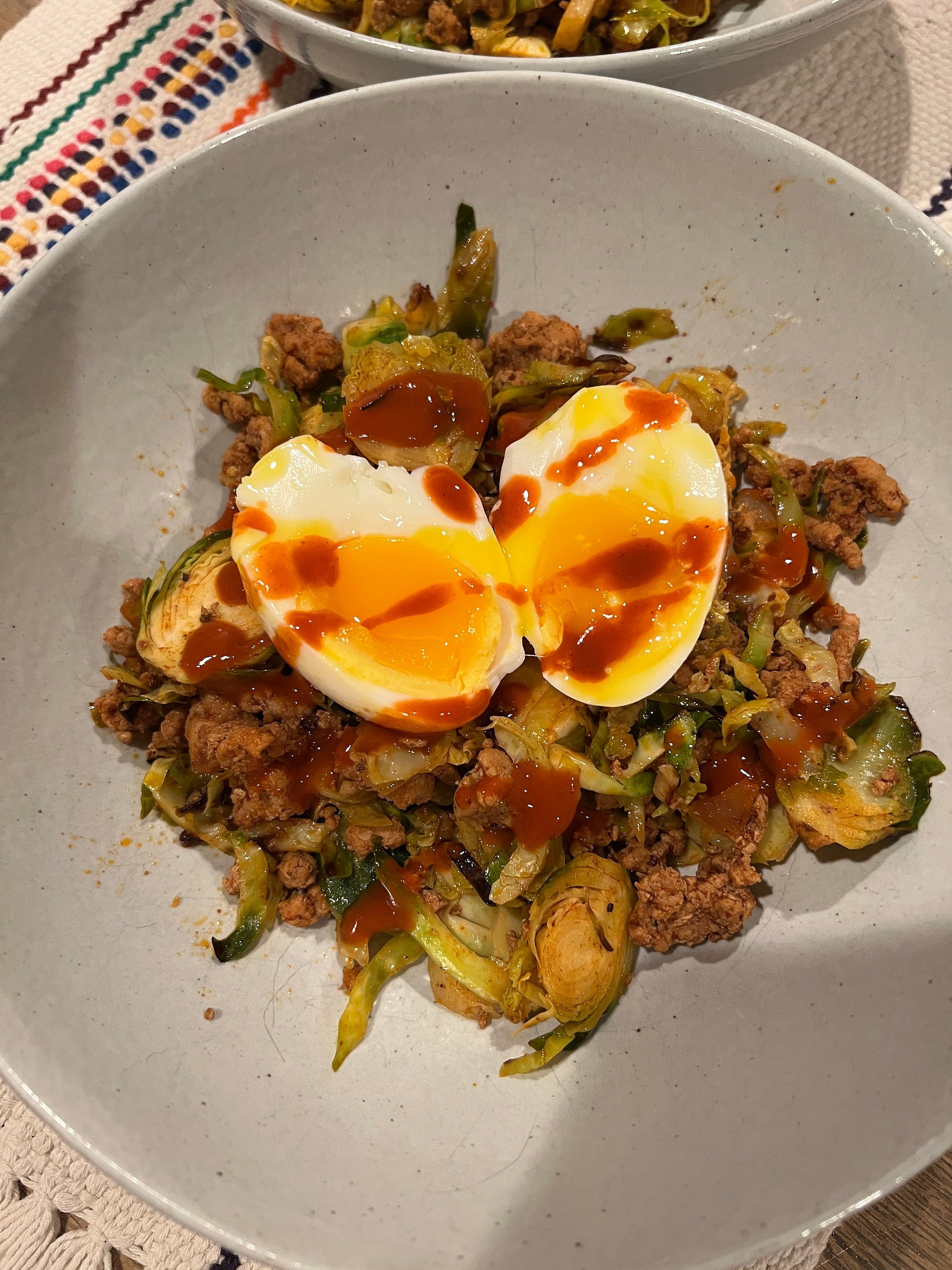 Spicy Pork and Brussel Sprout Bowl