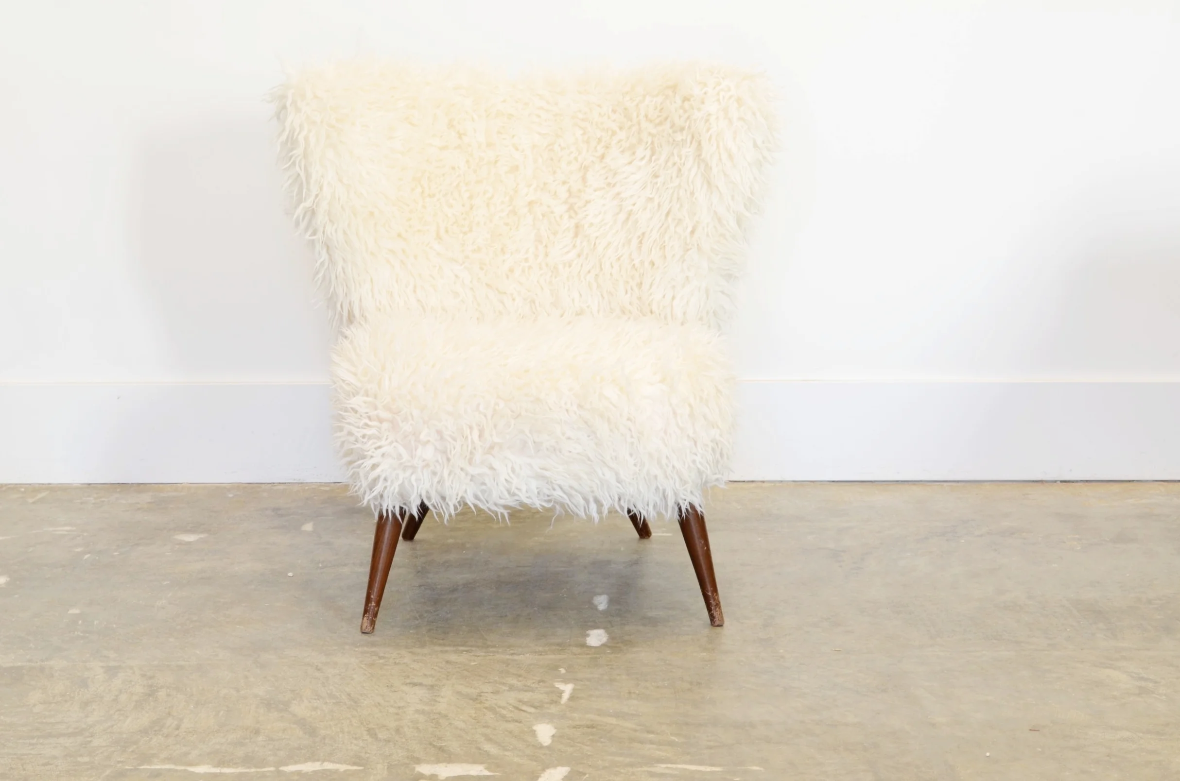 Fluffy Lounge Chair with White Faux Fur, 1950s