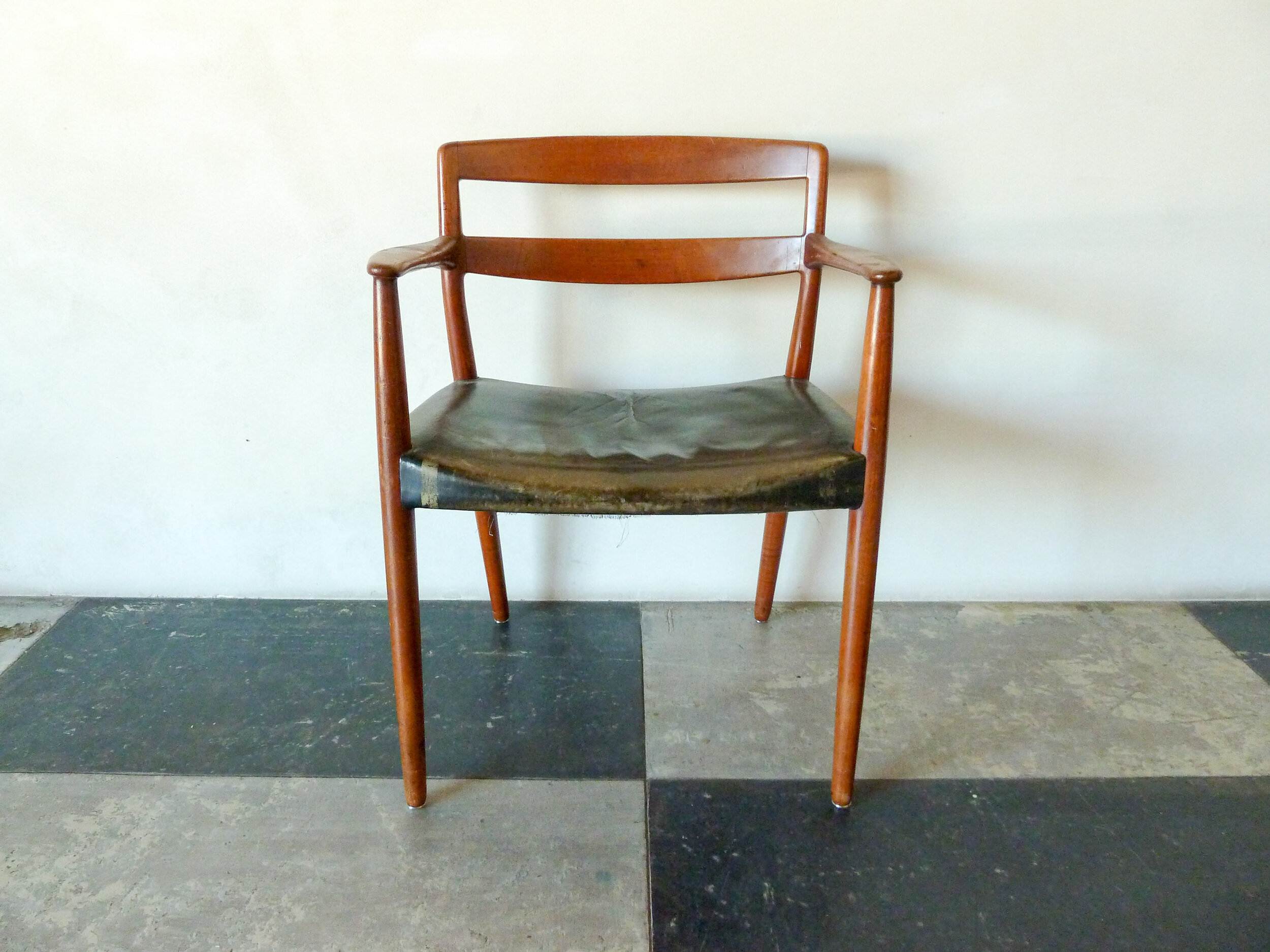 Ejner Larsen &amp; Aksel Bender Madsen Teak Frame and Black Leather Armchair