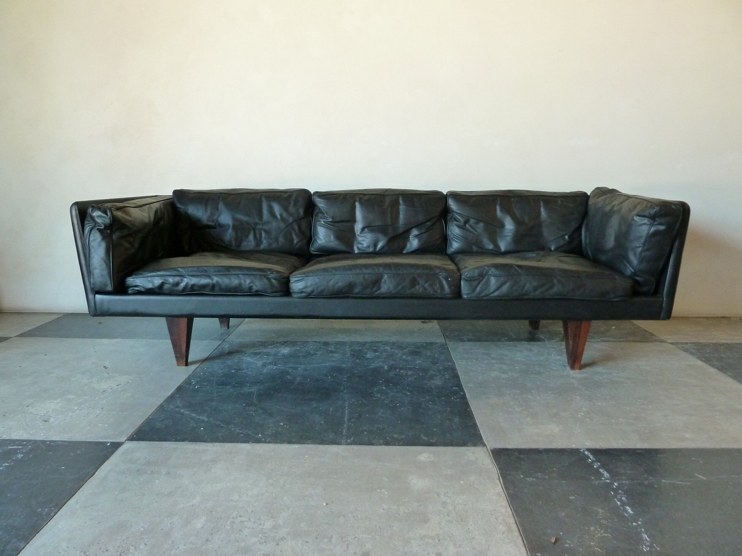 Illum Wikkelsø Black and Rosewood Three-Seater Sofa 