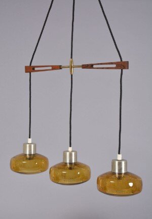 1960's Yellow Glass and Rosewood hanging pendant