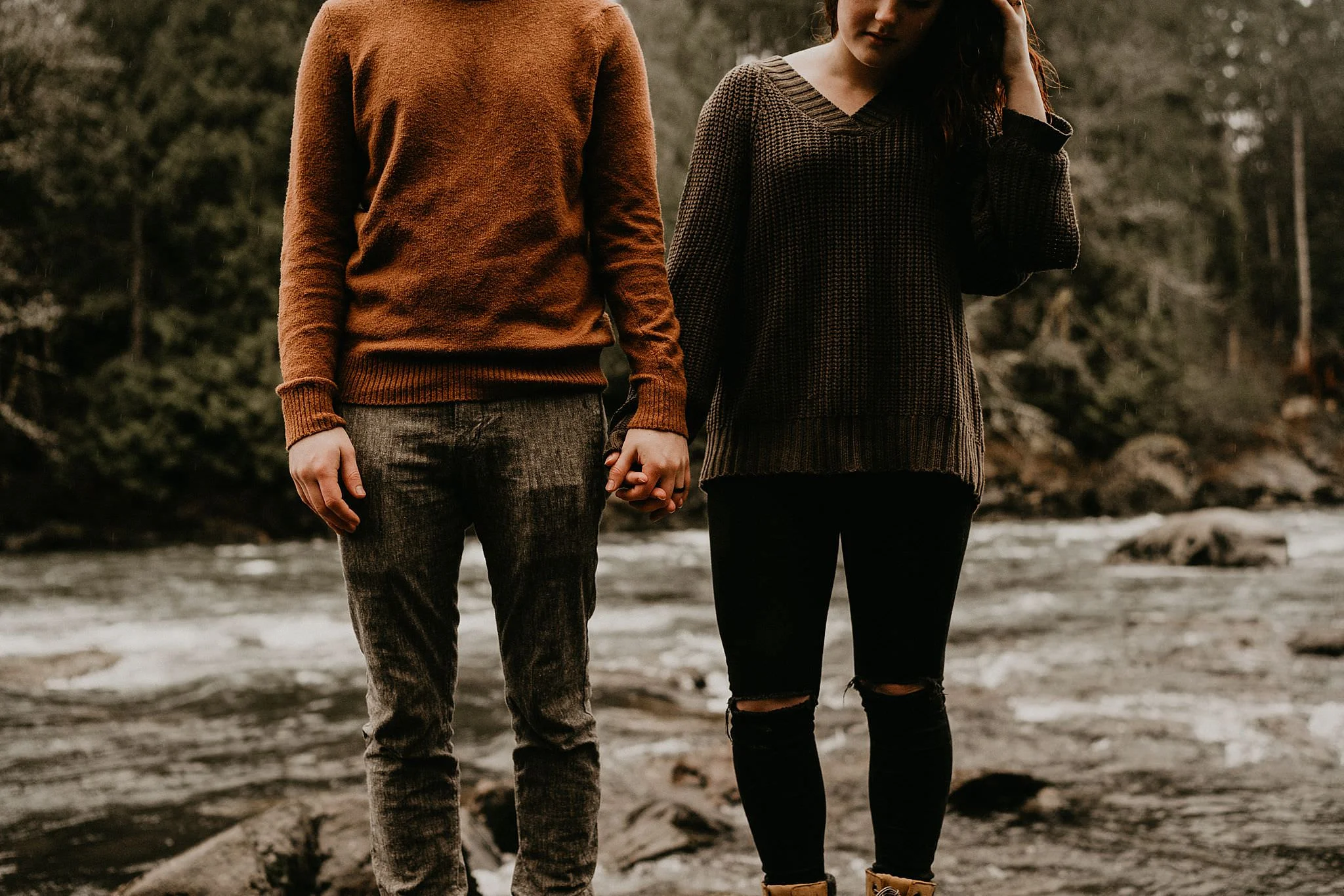 Earth tone outfits for engagement photos in Seattle